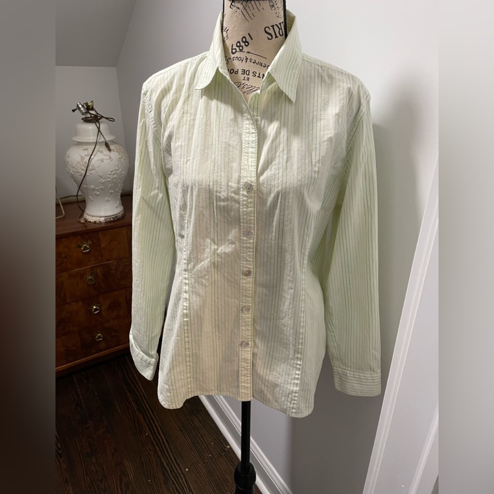 Chico’s Green Striped Blouse